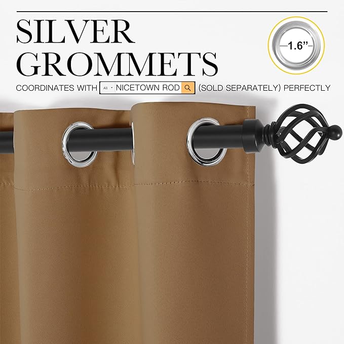 NICETOWN Sliding Door Curtains, Wide Thermal Blackout Patio Door Curtain Panel, Gold Brown, W70 x L95, Sliding Door Drapes/Draperies with Grommet Top - Image 2