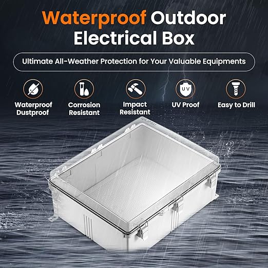 QILIPSU Waterproof Junction Box IP67 Outdoor Plastic Electrical Project Enclosure Weatherproof with Mounting Plate, Wall Brackets, Hinged Clear Cover 20"x16.1"x7.9" CC - Image 2