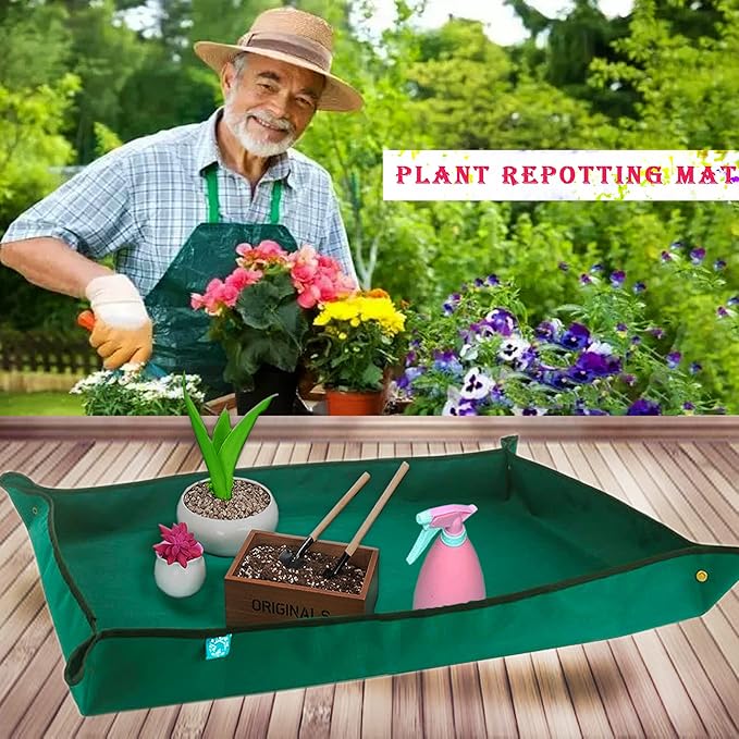 BIUWING Planter Tray, 2PCS Thickened Oxford Fabric Portable Indoor Plant Repotting Mat, Extra Large 43''*29'', Waterproof, Foldable, Blackish Green - Image 6