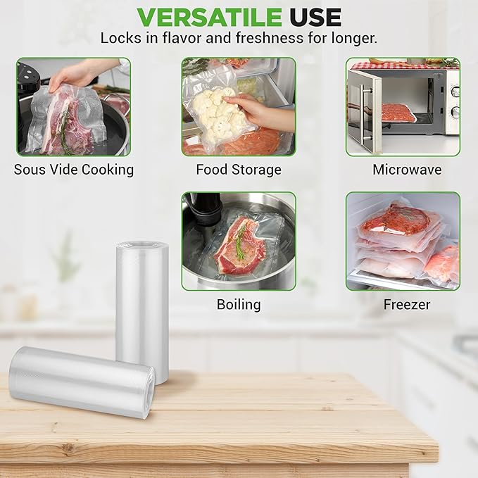 NutriChef Vacuum Sealer Bags 8x50 Rolls 2 pack Compatible with All Brands, Commercial Grade, Heavy Duty, Great for vac storage, Meal Prep or Sous Vide - Image 4