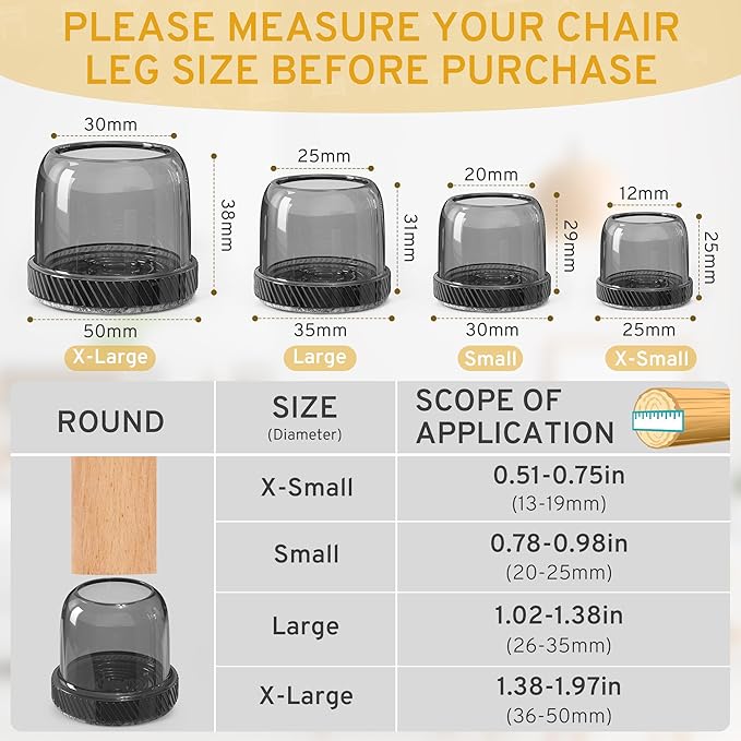24PCS Round Chair Leg Floor Protectors, Furniture Sliders, Chair Leg Protectors for Hardwood Floors, Non-Slip Felt Furniture Pads, Silicone Cap Covers to Protect Floors, (Fit 1.1" - 1.5") - Image 3