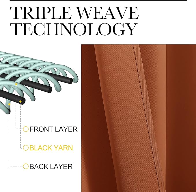 NICETOWN Bedroom Blackout Curtain Panel - (120 inches by 102 inch, Burnt Orange, 1 PC) Energy Saving Thermal Insulated Grommet Blackout Drapery for Patio, Room Divider Curtain - Image 3