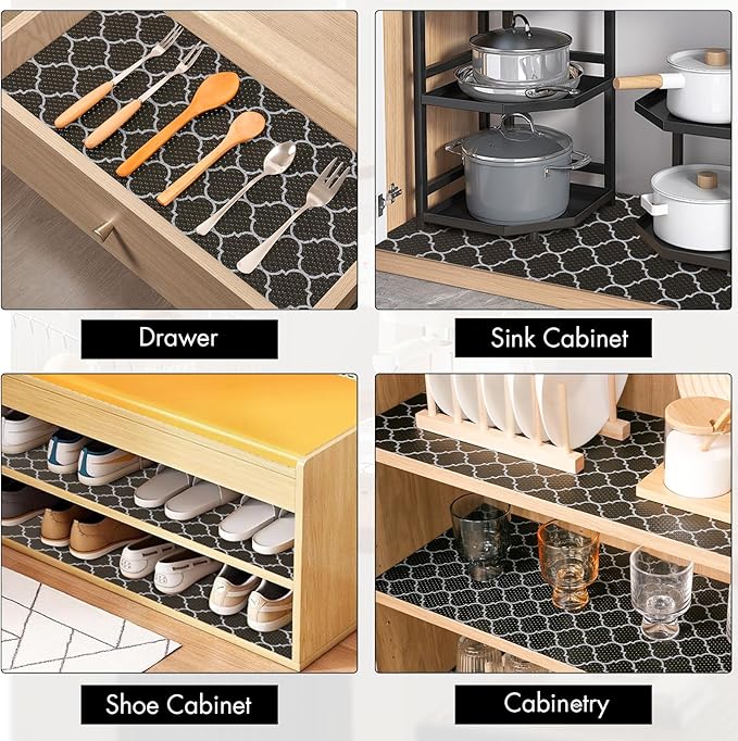 Cooyes Shelf Liner for Kitchen Cabinets – Non-Adhesive Waterproof Drawer Liner – Durable EVA Material Easy-to-Cut Shelf Paper for Refrigerator, Cupboard, Dresser with Modern Pattern - Image 5
