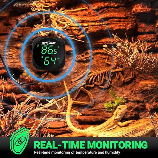 REPTI ZOO Thermometer Hygrometer, LED Digital Thermo Hygrometer for Reptile Terrarium Pet Rearing Box, Reptile Tank Thermometer with 55.2" Cable USB Power Supply - Image 3