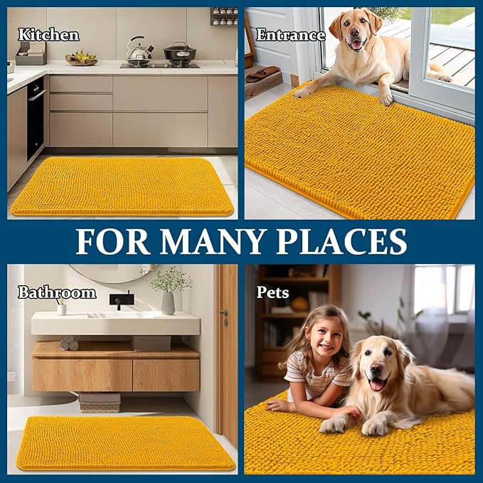 OLANLY Dog Door Mat for Muddy Paws 24x16, Absorbs Moisture and Dirt, Absorbent Non-Slip Washable Doormat, Quick Dry Chenille Mud Mat, Entry Indoor Entryway Carpet for Inside Floor, Golden Yellow - Image 8