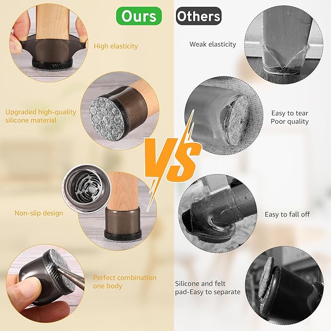 24PCS Round Chair Leg Floor Protectors, Furniture Sliders, Chair Leg Protectors for Hardwood Floors, Non-Slip Felt Furniture Pads, Silicone Cap Covers to Protect Floors, (Fit 0.75" - 1.1") - Image 4