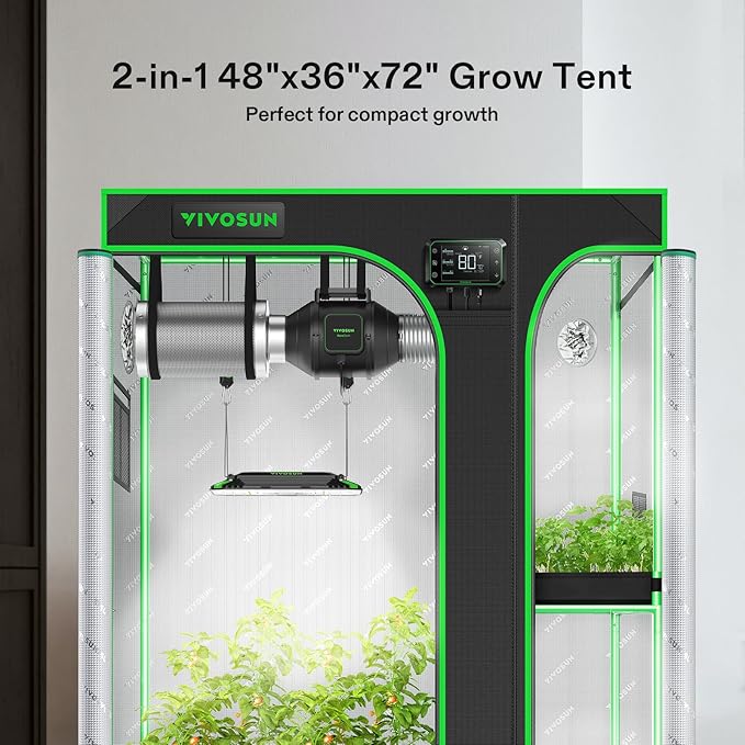 VIVOSUN 2-in-1 4x3 Grow Tent, 48"x36"x72" High Reflective Mylar with Multi-Chamber and Floor Tray for Hydroponic Indoor Plant Tent - Image 2