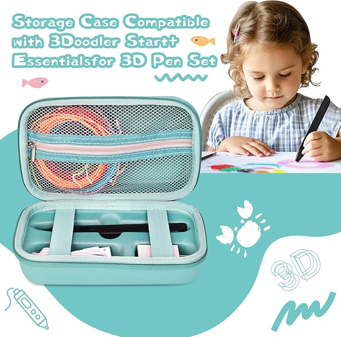 Case Compatible with 3Doodler Start+ Essentials for 3D Pen Set for Kids, Carrying Holder Fit for Printing Pens, Storage Organizer for Printing Filament Refill, Micro-USB Charger (3D-02-Light Blue) - Image 6
