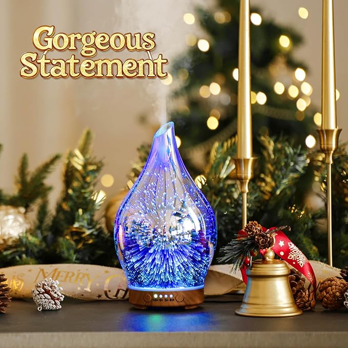 Porseme Oil Diffuser 3D Glass Aromatherapy Ultrasonic Humidifier, Air Refresh Auto Shut-Off, Timer Setting, BPA Free for Home Hotel Yoga Leisure SPA Gift 150ml Last 6H - Image 4