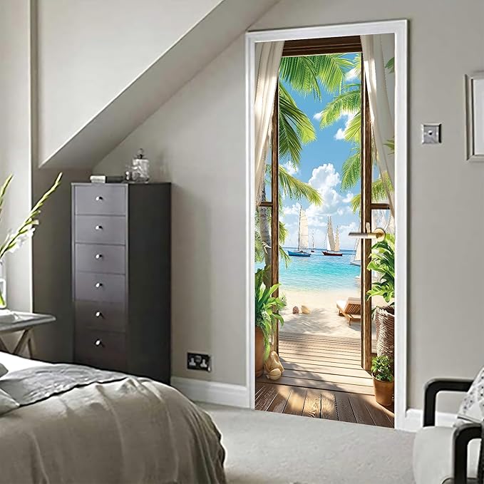 3D Door Decals Stickers Peel Stick Wall Murals Vinyl Wallpaper Self-Adhesive Mural Door Covers Decorative for Furniture Home Decor Wrinkle-Resistant Waterproof - Image 6