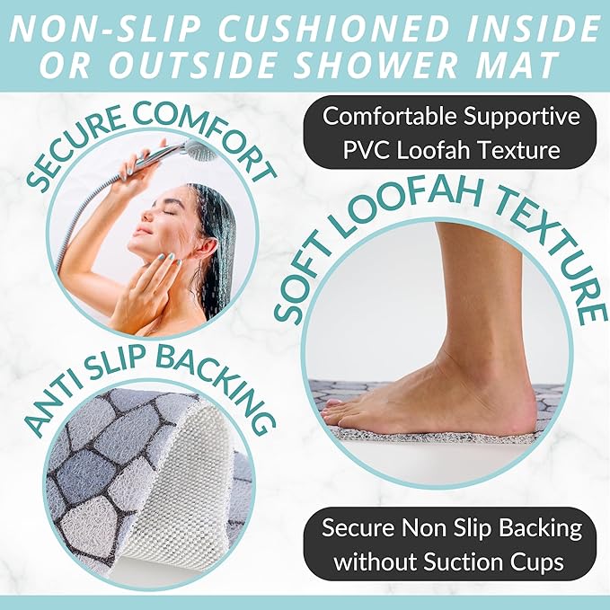 Non Slip Bathtub Mat Shower Mat for Tub - Loofah Bath Mats for Bathroom - 40x16 Bathtub Floor Mat - Textured Anti Slip Bath Mat Without Suction Cups - Secure Mat for Wet Areas (40x16 Pebble Blue) - Image 2