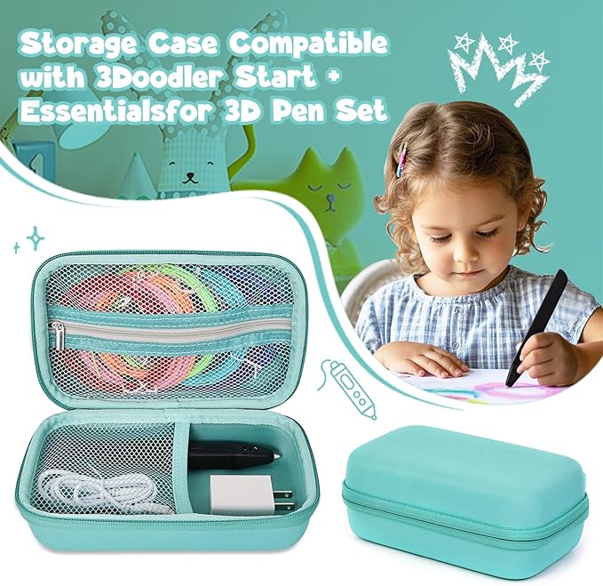 Case Compatible with 3Doodler Start+ Essentials for 3D Pen Set for Kids, Carrying Holder Fit for Printing Pens, Storage Organizer for Printing Filament Refill, Micro-USB Charger (3D-04B-Light Blue) - Image 6
