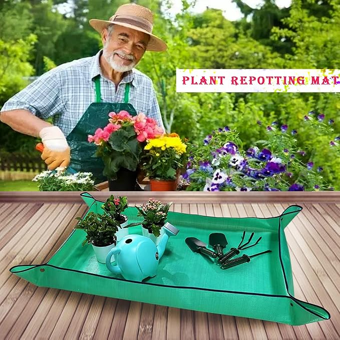 2 PCS Plant Repotting Mat for Indoor Plants, 43" X 29" Thickened Foldable Waterproof Plant Potting Tray and Mess Control, Portable Potting Mat Gardening Tray for House Plants Succulents, Extra Large - Image 2