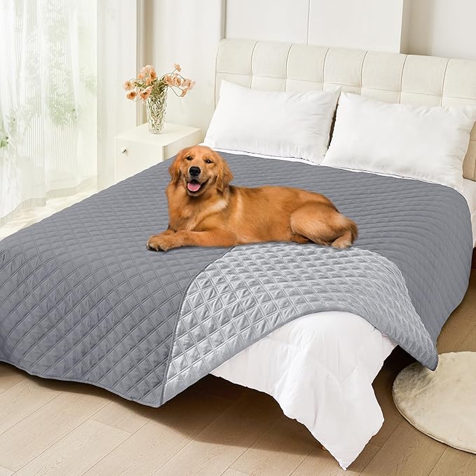 Smiry Waterproof Dog Bed Cover Pet Blanket, Soft Washable Dog Blanket for Furniture Bed Couch Sofa Reversible, Checkered (82"x82", Grey/Light Grey) by Smiry