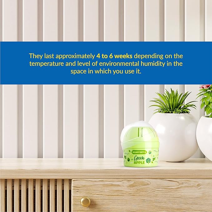 HUMYDRY Moisture Absorber Device, Mini Pack of 12 of 2.6oz, Small Space Dehumidifier and Air Freshener with Green Apple Scent, Non Electric Humidity Absorber for Closet Bedroom and Compact Areas - Image 4