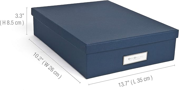 Bigso Oskar Fiberboard Label Frame Document Letter Box - File Organizer Box for Important Paperwork - Document Storage with a Lid & Metal Label Window - 3.3 in x 10.2 in x 13.8 in - Dark Blue - Image 3