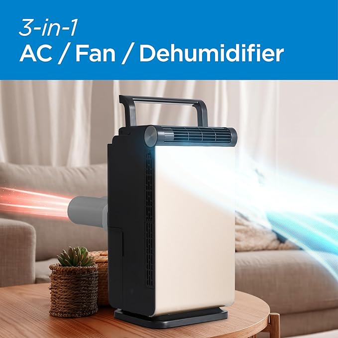 BLACK+DECKER 3-in-1 Personal Portable Air Conditioner, 1000 BTU (ASHRAE 128) Portable Fan & Dehumidifier, Windowless Air Cooler with Electronic Control Panel, LED Display, Timer & Dual Exhaust Hose - Image 3