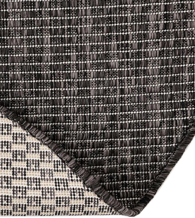 Unique Loom Collection Casual Transitional Solid Heathered Indoor/Outdoor Flatweave Area Rug (2' 7" x 4' 1" Hearth, Black/Ivory) - Image 7