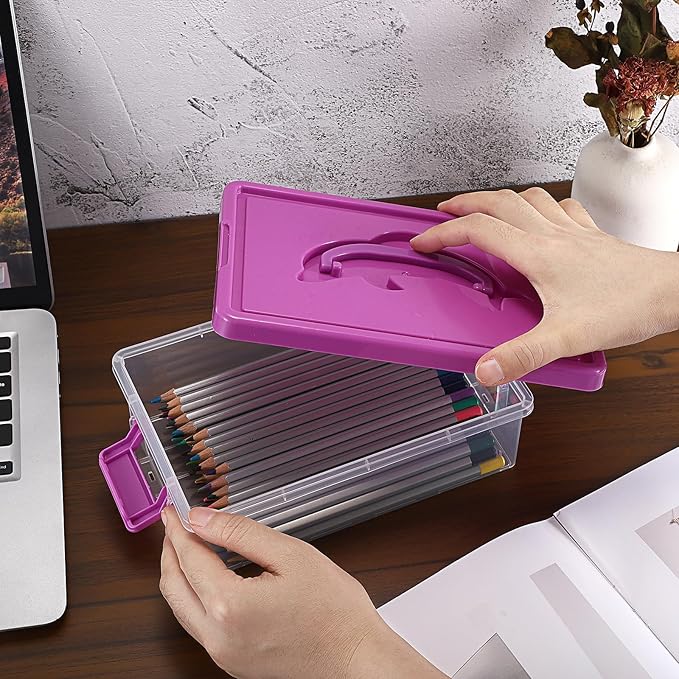 BTSKY 1-Pack Clear Plastic Storage Box with Lid, Stackable Organizer Featuring Easy-Lift Dolphin Design, Multi-Use Portable Container for Home, Craft, Office, Space-Saving with Secure-Clasp, Purple - Image 6