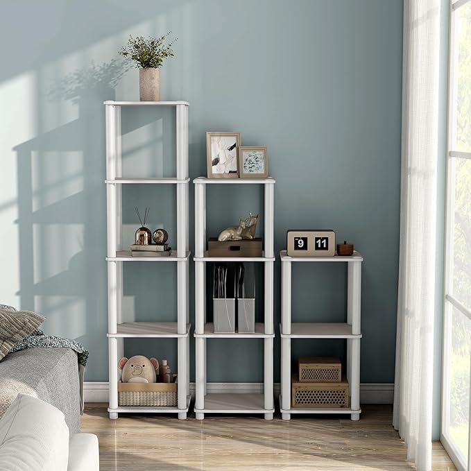 Homes: Inside + Out Apexa Modern 4-Tier Narrow Shelving Units, Collectibles Display Shelves, Easy Assembly Standing Shelf, Home Storage Organizer for Living Room, Bedroom, Office, Taupe Grey - Image 2