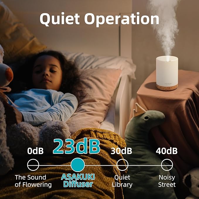 ASAKUKI Essential Oil Diffuser, Aromatherapy Cool Mist Home Humidifier with 7 LED Color Changing Light and Auto-Off Safety Switch, 6 Essential Oils Set, 300ml (Brown with Oils) - Image 4
