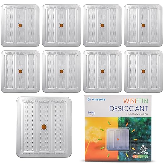 10 Packs 500 Gram Desiccant Canisters, Indicating & Rechargeable Gun Safe Dehumidifier, Portable Desiccant Canister, Silica Gel Moisture Absorber for Storage by Wisesorb