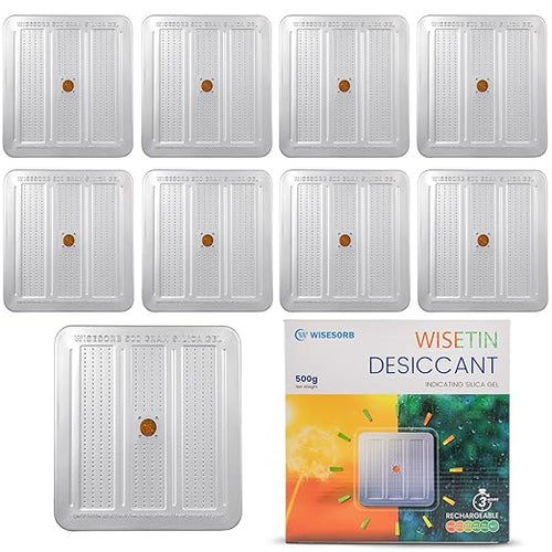 10 Packs 500 Gram Desiccant Canisters, Indicating & Rechargeable Gun Safe Dehumidifier, Portable Desiccant Canister, Silica Gel Moisture Absorber for Storage by Wisesorb