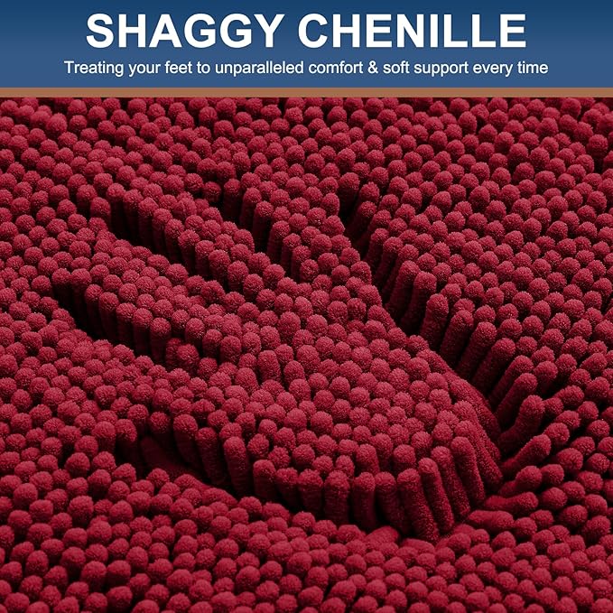 Smiry Luxury Chenille Bathroom Rugs 47x24, Extra Soft and Absorbent Shaggy Bath Mat, Machine Washable, Non-Slip Plush Carpet Runner for Tub, Shower, and Floor, Home Decor Accessories, Red - Image 3