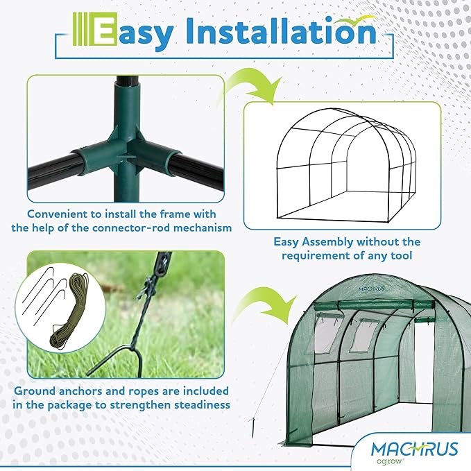 Ogrow® Deluxe Walk-in Tunnel Greenhouse with Cover - Green - Image 3