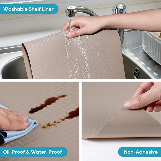 Beige Shelf Liners for Kitchen Cabinets Refrigerator Liners Waterproof & Oil-Proof Kitchen Cupboard Liner Drawer Mats EVA Material Non Adhesive Fridge Liner for Shelves 17.5 x 157.4 Inches - Image 4
