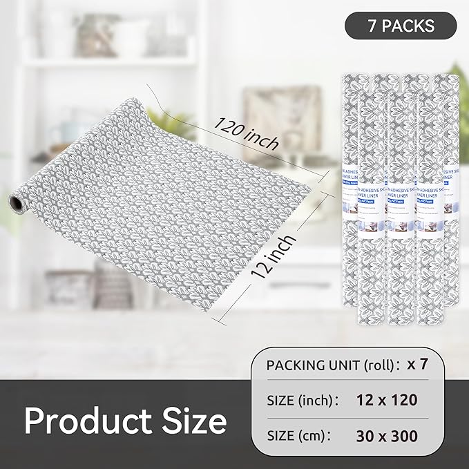 FIFTY FEET 12"x120" Non-Adhesive Shelf Liner for Kitchen Cabinets and Drawers, Washable Non-Slip PVC Cabinet Liner (Black Floral)(7 Roll) - Image 5
