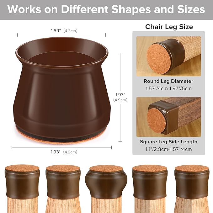 24PCS Upgraded Silicone Chair Leg Floor Protectors for Hardwood Floors, Furniture Sliders for Chair Legs, Felt Bottom Furniture Pads, Anti-Slip Round&Square Cap Covers to Scratch and Reduce Noise - Image 2
