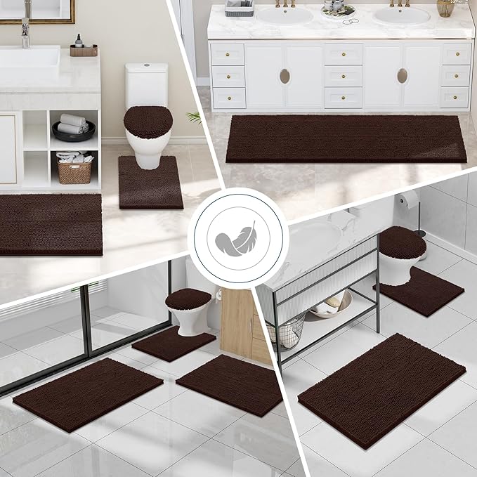 Smiry Luxury Chenille Toilet Rugs U-Shaped 20x20, Soft Absorbent Non-Slip Contour Bathroom Rugs for Toilet, Machine Washable Contoured Bath Mats, Brown - Image 7