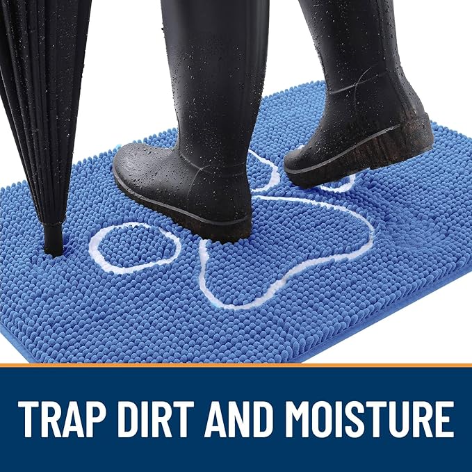 OLANLY Dog Door Mat for Muddy Paws 48x30, Paw Print Design, Absorbs Moisture and Dirt, Absorbent Non-Slip Washable Doormat, Quick Dry Chenille Mud Mat, Entry Indoor Entryway Carpet, Cornflower Blue - Image 2