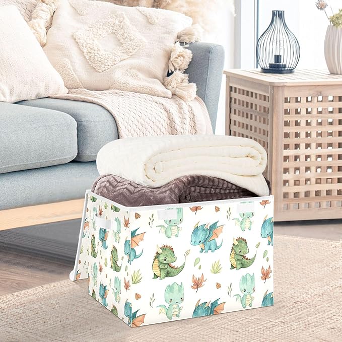 xigua Dragon Watercolor Storage Bins with Lids and Carrying Handle,Foldable Storage Boxes Organizer Containers Baskets Cube with Cover for Home Bedroom Closet Office - Image 5