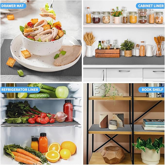 Bloss Drawer and Shelf Liners Non Adhesive EVA Drawer Mat Kitchen Cabinet Liners(12 Inch x 10 FT), Shelf Paper for Bathroom,Kitchen,Desks,Cupboard-Grey - Image 4