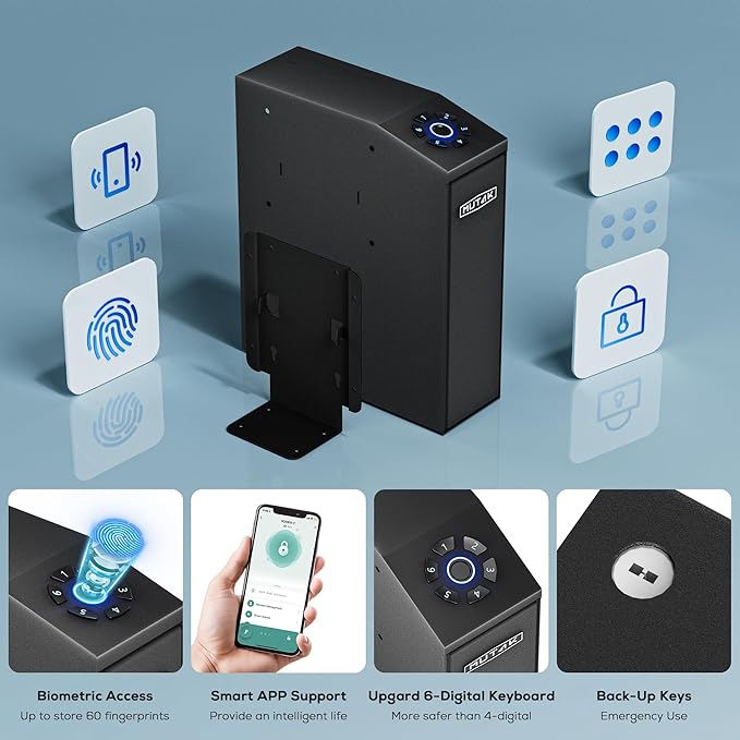 Gun Safe for Handgun, Slider Biometric Pistol Safe, 4 Ways Quick Access with APP/Fingerprint/PIN Code/KEY, Single GunSafe for Nightstand Bedside Home,Wall, Dresser - Image 3