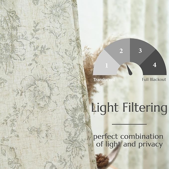 jinchan Linen Blend Floral Curtains for Living Room 108 Inches Extra Long Farmhouse Printed Curtain Back Tab Green Peony Flower Patterned Drapes Bedroom Window Curtains Set 2 Panels - Image 4