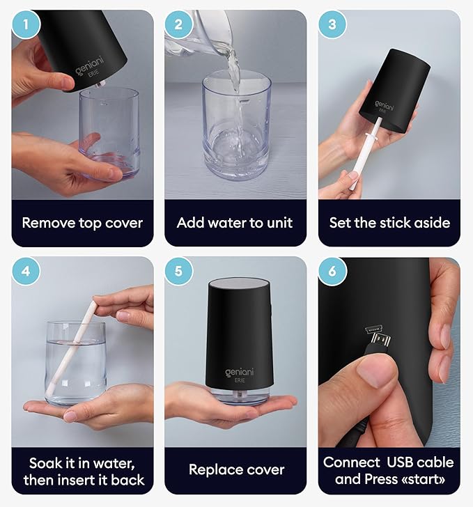 GENIANI Portable Small Cool Mist Humidifier – USB Powered (Not Rechargeable), Compact Desktop Humidifier for Plants, Office, Baby Room – Auto Shut Off & Night Light – Black, 0.25L - Image 6