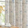 jinchan Floral Linen Curtains for Living Room 63 Inch Length Blue Flower Curtain Rod Pocket Back Tab Farmhouse Curtains with Printed Floral Bedroom Window Curtain Set, 2 Panels Blue by JINCHAN