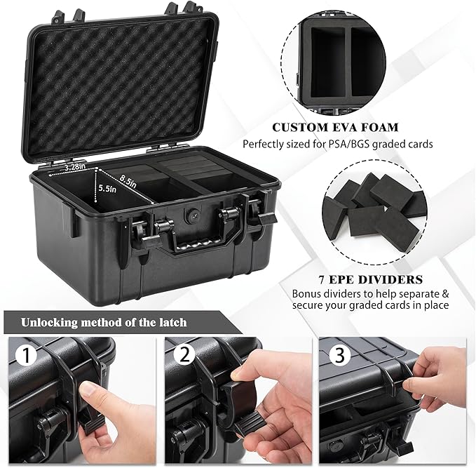 Graded Card Case, Trading Card Storage Box, Waterproof Card Slab Carrying Case for 80+ PSA, CSG, BGS, SGC Sports Trading Cards with 7 EVA Foam - Image 3