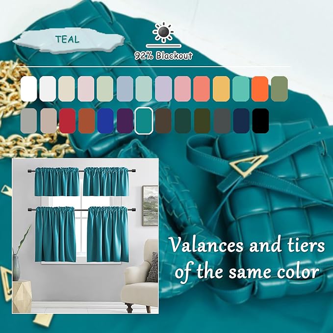 DONREN Thermal Room Darkening Draperies Window Curtain Panels - Easy Care Solid Rod Pocket Curtains for Dining Room (52 W x 96 L,2 Panels,Teal) - Image 3