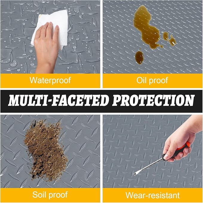 10x20 FT Garage Floor Mat, 2.8mm Thickened Flooring Roll for Under Car Diamond Plate PVC Rubber Mat with 20 Pcs Tapes, Non-Slip Floor Mat for Garage, Warehouse, Gyms, Trailer, Gray - Image 7