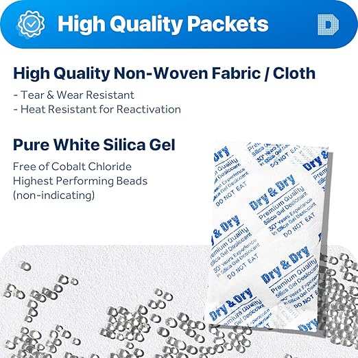 Dry & Dry 30 Gram [20 Packets] Silica Gel Packets Desiccants, Silica Packets - Rechargeable Silica Gel Packs, Silica Gel Packets, Desiccants Packets, Silica Gel - Image 2