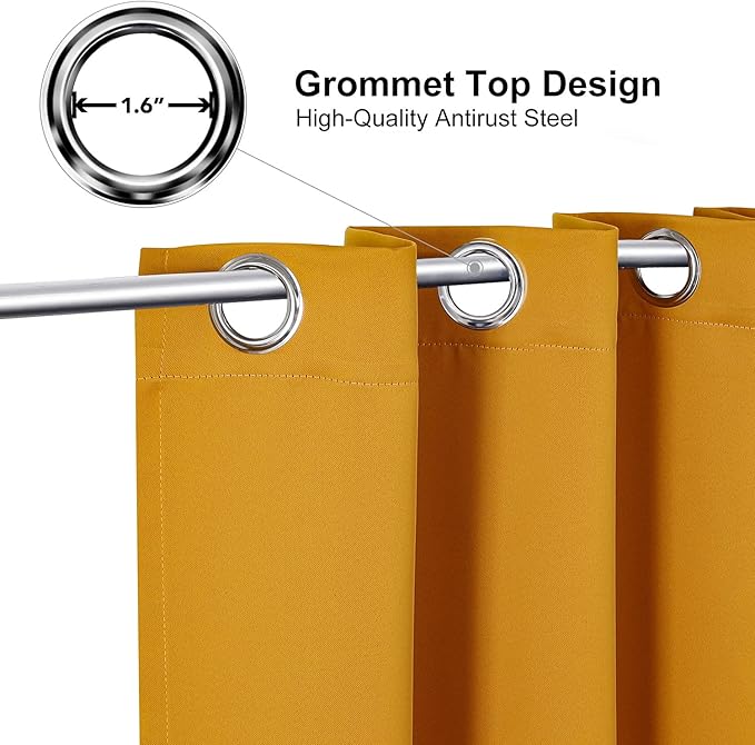 ChrisDowa Grommet Room Darkening Curtains for Bedroom and Living Room - 2 Panels Set Thermal Insulated Blackout Curtains (Mustard Yellow, 38W x 45L) - Image 2