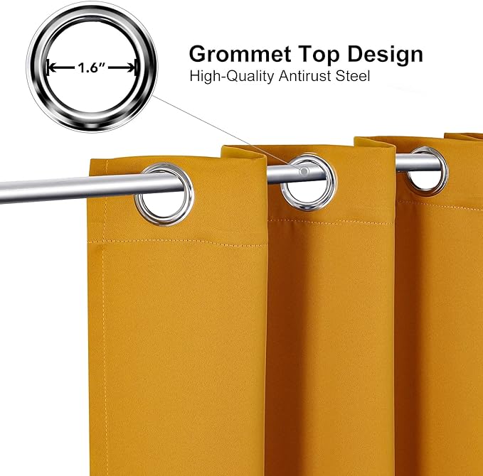 ChrisDowa Grommet Room Darkening Curtains for Bedroom and Living Room - 2 Panels Set Thermal Insulated Blackout Curtains (Mustard Yellow, 38W x 54L) - Image 2