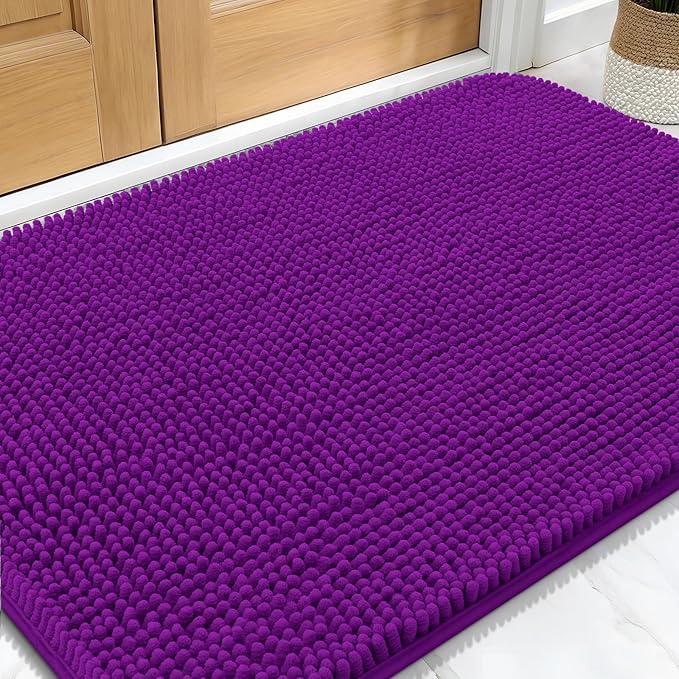 OLANLY Dog Door Mat for Muddy Paws 34x21, Absorbs Moisture and Dirt, Absorbent Non-Slip Washable Doormat, Quick Dry Chenille Mud Mat for Dogs, Entry Indoor Entryway Carpet for Inside Floor, Purple by OLANLY