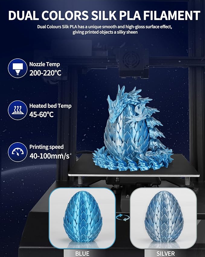 LANDU Silk Dual Color PLA Filament 1.75mm 1KG, 3D Printer Filament Dimensional Accuracy +/- 0.02mm, Coextrusion Filament PLA Shiny Filament Fits for Most FFF 3D Printers,1KG Spool,Blue Silver - Image 3
