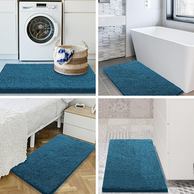 Smiry Luxury Chenille Bathroom Rugs 24x16, Extra Soft and Absorbent Shaggy Bath Mat, Machine Washable, Non-Slip Plush Carpet Runner for Tub, Shower, and Floor, Home Decor Accessories, Peacock Blue - Image 8