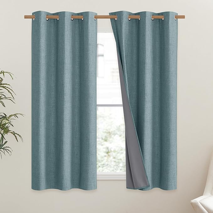 NICETOWN 100% Absolutely Blackout Linen Curtains with Thermal Insulated Liner, Skylark Blue, 42" Wide, 54" Length Energy Saving Curtains for Dining Room 2 Panels Set, Vertical Blinds - Image 2